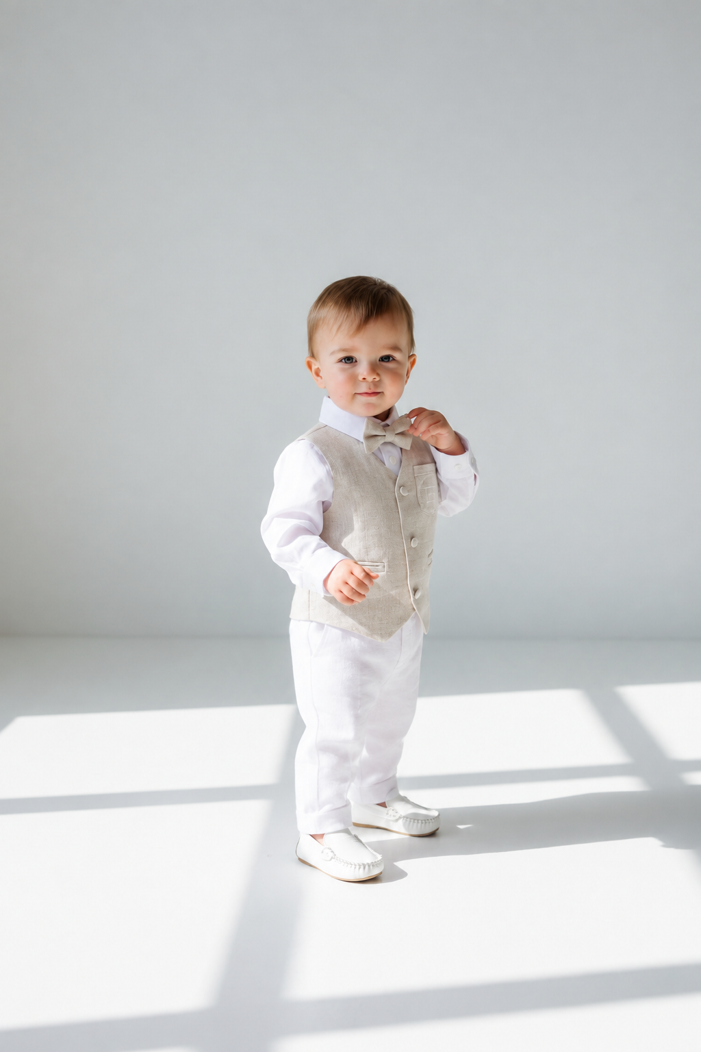 White suit with and Beige vest set