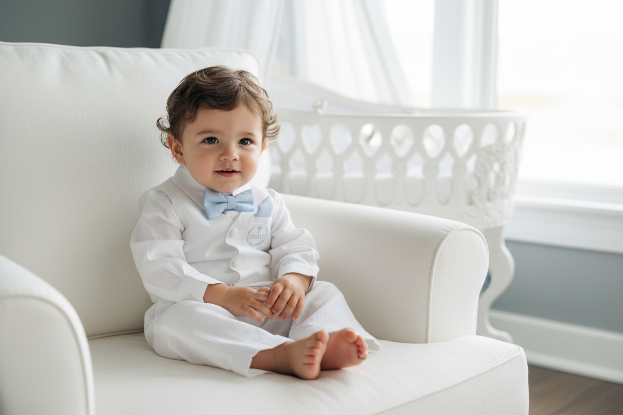 White linen vest suit with beige linen jacket and accessories