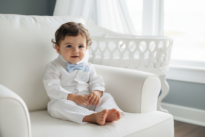White linen vest suit with beige linen jacket and accessories