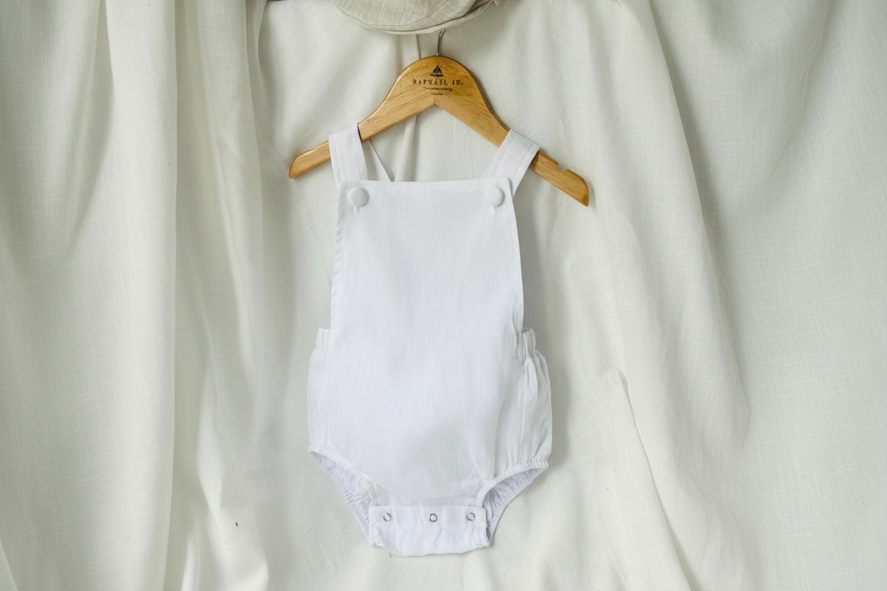 Boys Beige Linen First Birthday romper overalls wild one safari