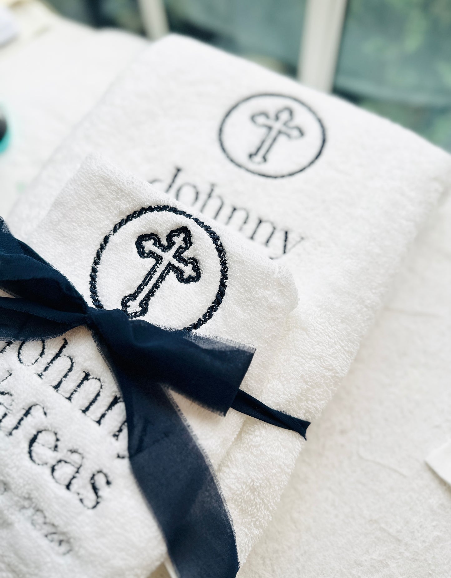 Embroidered Baptism and Christening bath towel