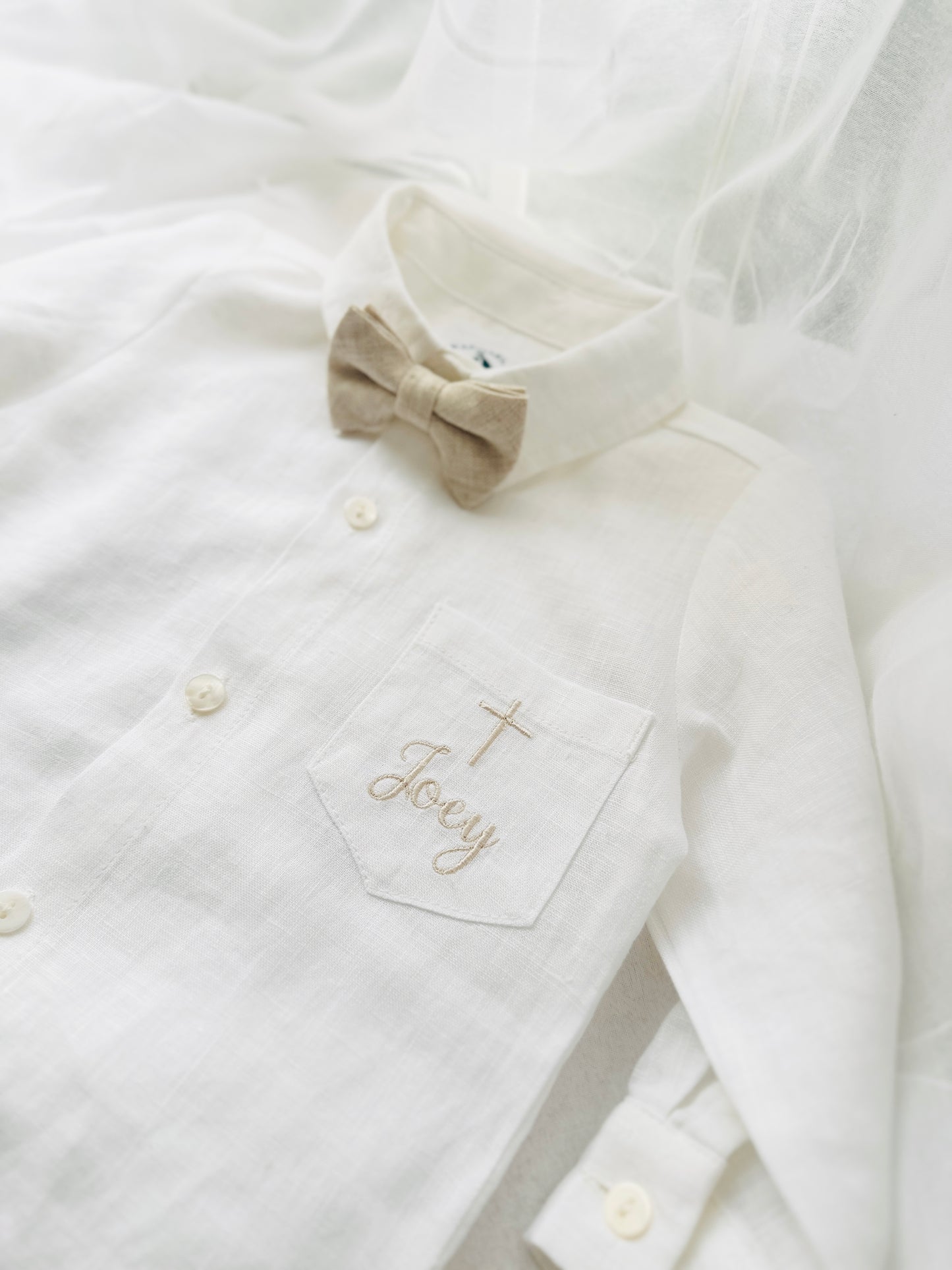 Boys white pure linen oxford collared shirt