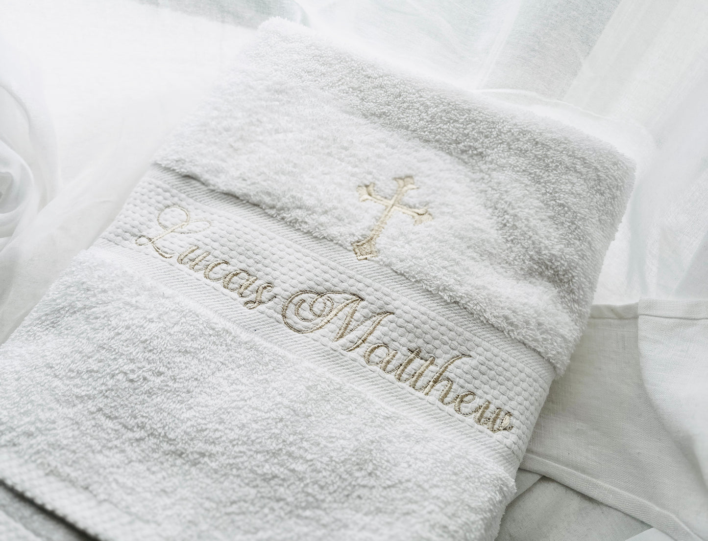 Embroidered Baptism and Christening bath towel