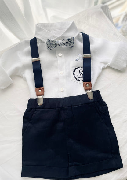 Boys Navy blue linen summer Baptism Outfit with optional jacket