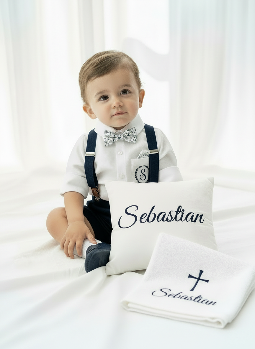 Boys Navy blue linen summer Baptism Outfit with optional jacket