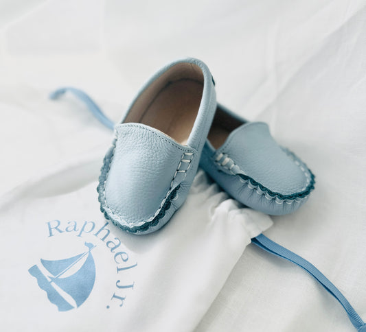 Baby and toddlers pale blue Leather moccasins loafers boat shoes