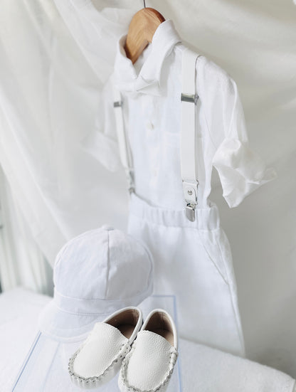 Boys Pale Blue chambray Jacket and White Linen Baptism Outfit