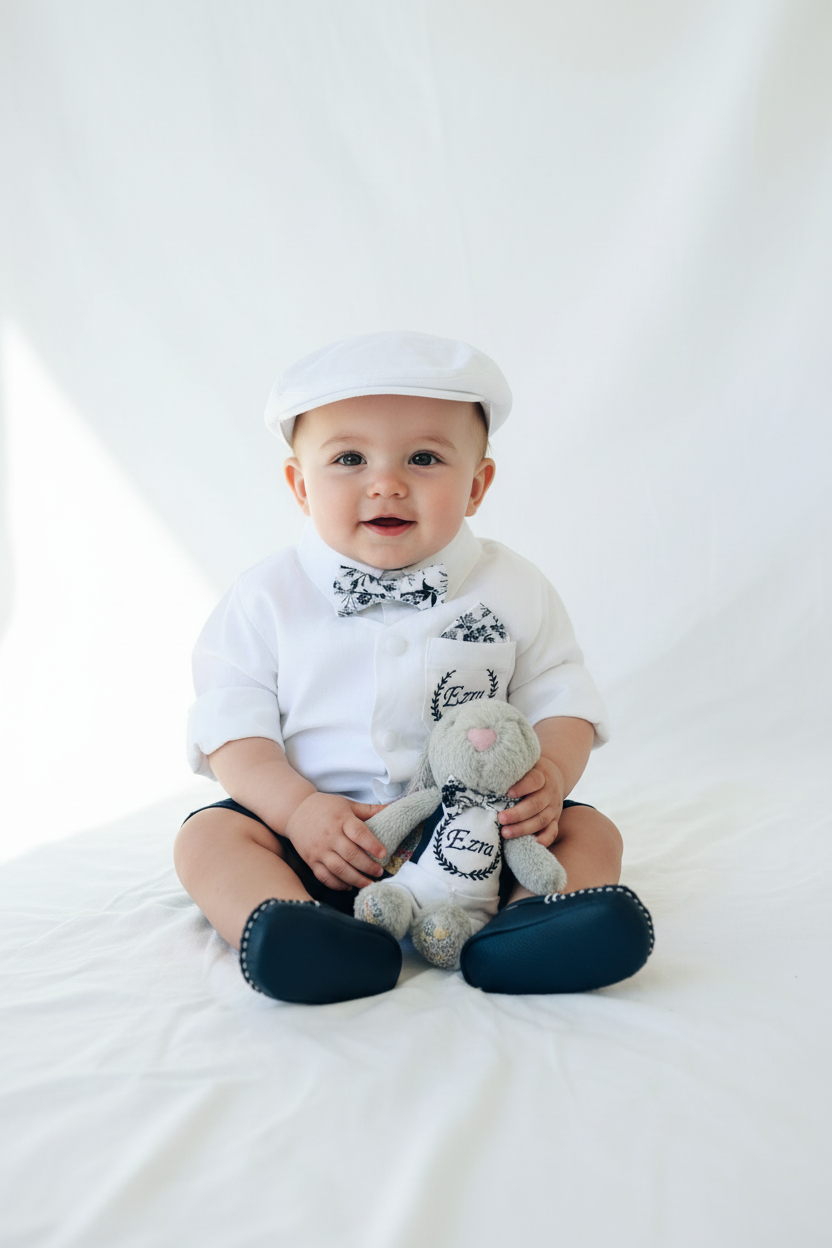 White linen vest and navy shorts summer set