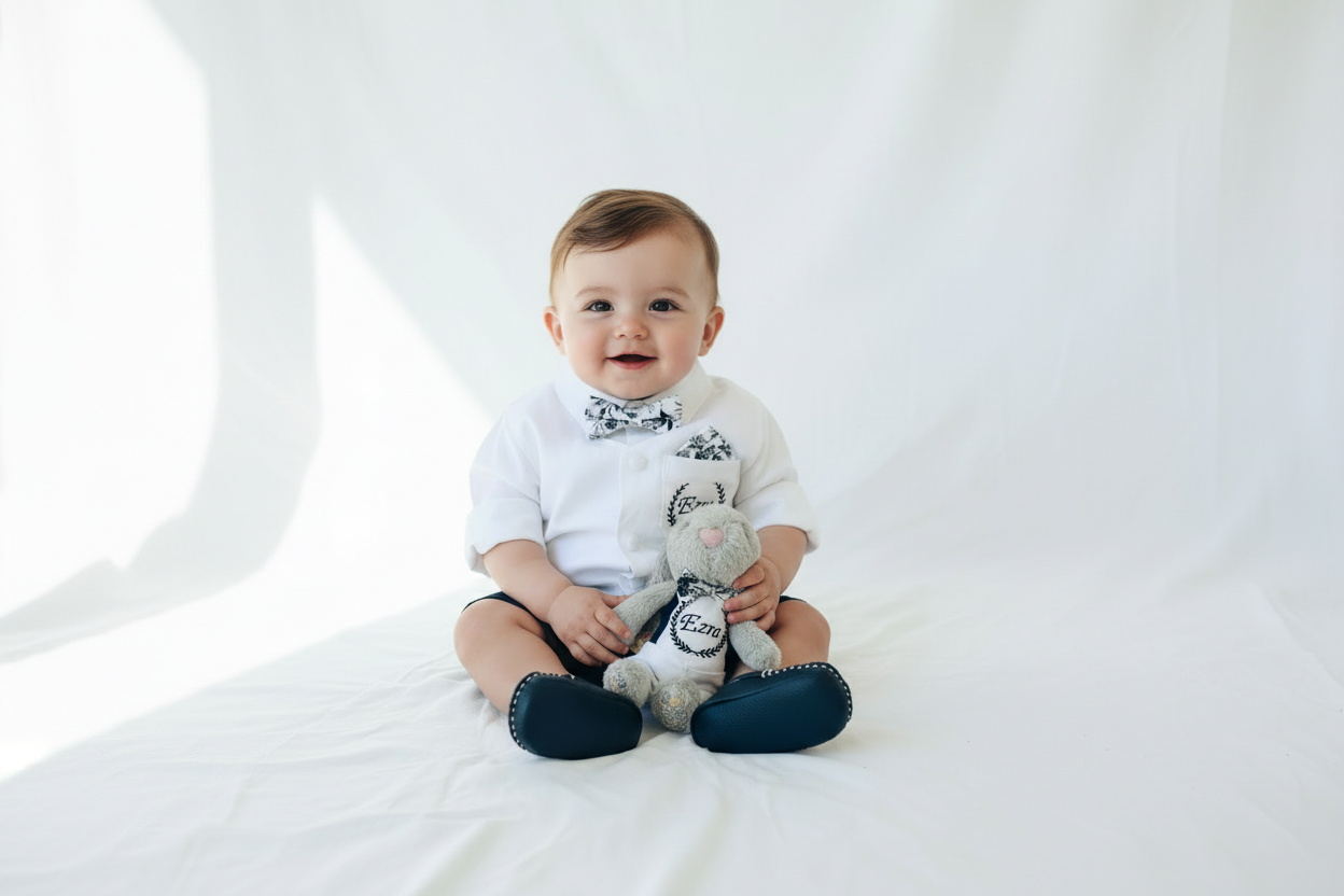 White linen vest and navy shorts summer set