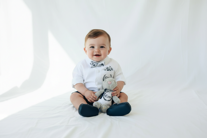 White linen vest and navy shorts summer set