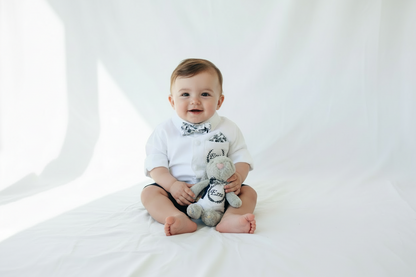 White linen vest and navy shorts summer set