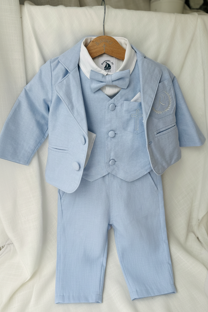 Pale Blue Chambray Vest Suit with optional Jacket