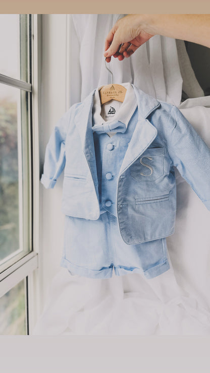 Pale Blue Chambray Vest Suit with optional Jacket