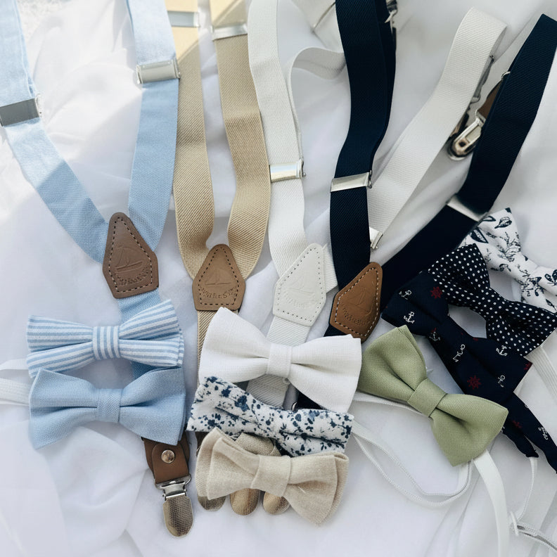 Baby and toddler bow ties and suspenders set