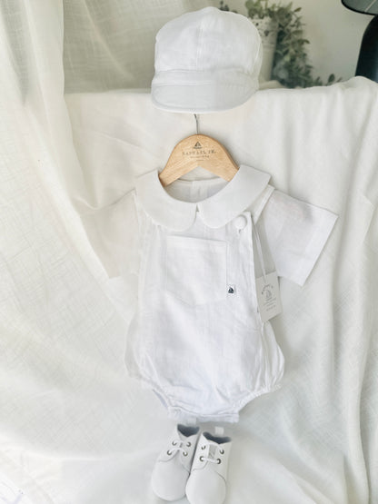 Pure linen white blouse shirt with round collar