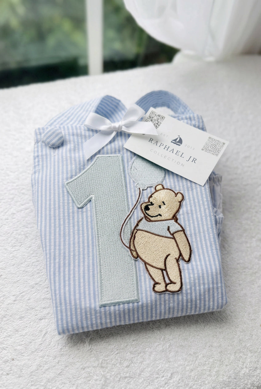 White beige or blue Pooh bear romper