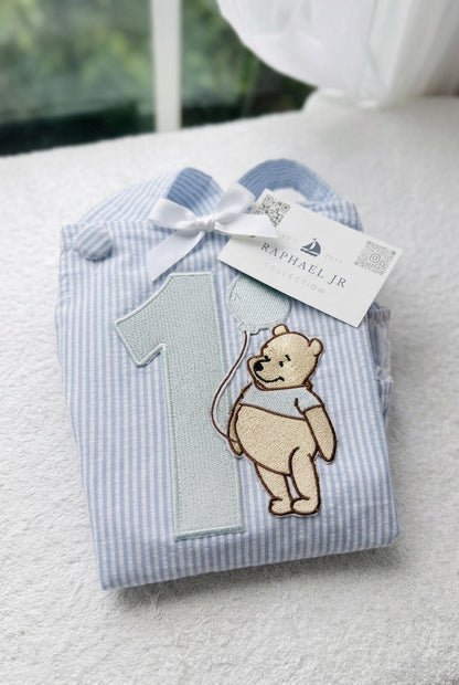 White beige or blue Pooh bear romper