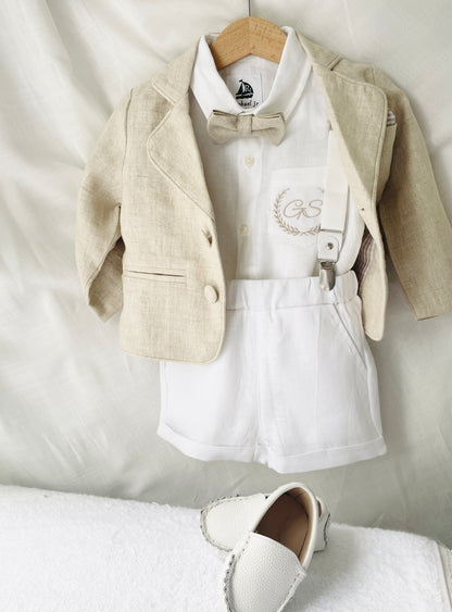White Linen Baptism summer Set with Optional Jacket
