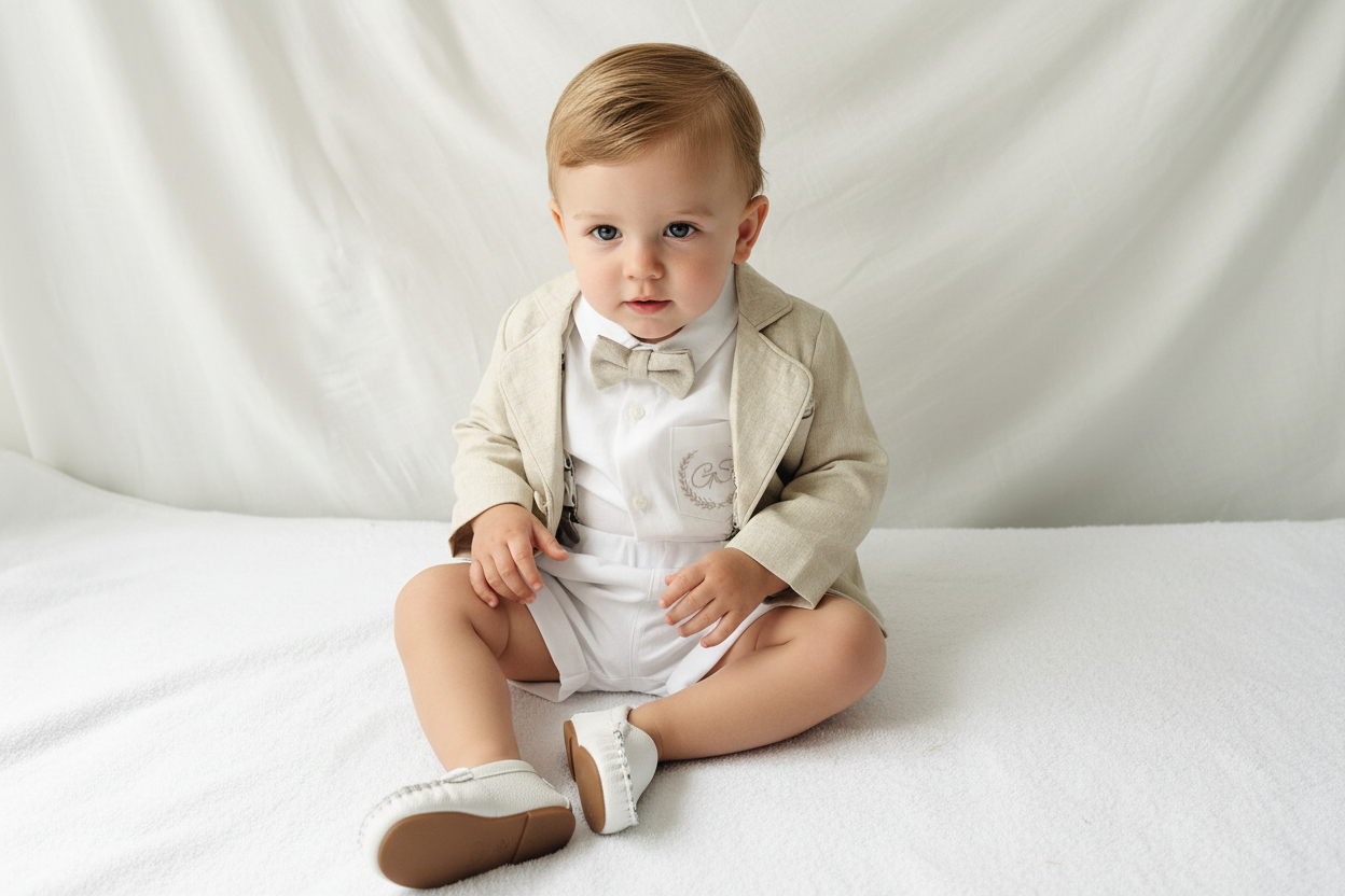 White Linen Baptism summer Set with Optional Jacket