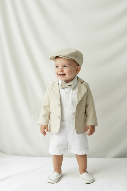 White Linen Baptism summer Set with Optional Jacket