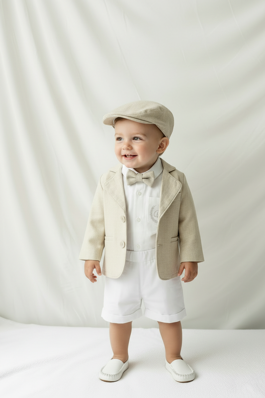 White Linen Baptism summer Set with Optional Jacket
