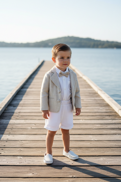 White Linen Baptism summer Set with Optional Jacket
