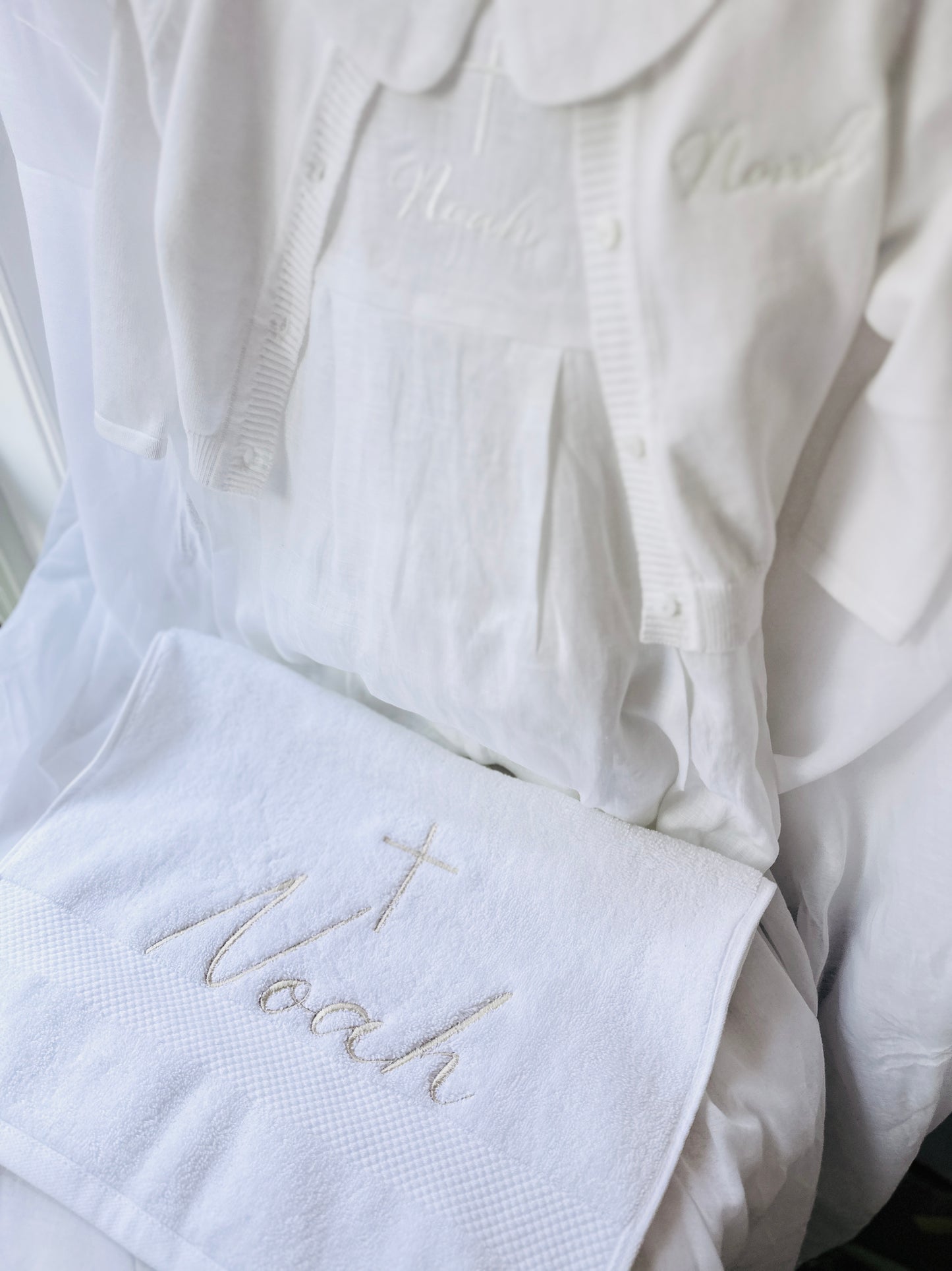 Embroidered Baptism and Christening bath towel