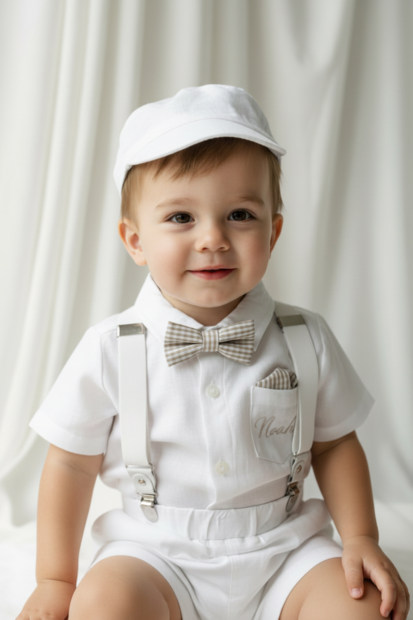 White Linen Baptism summer Set with Optional Jacket