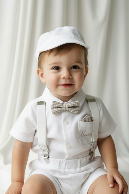White Linen Baptism summer Set with Optional Jacket