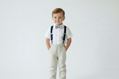 Navy blue and beige formal baptism or wedding suit with accessories and optional personalisation