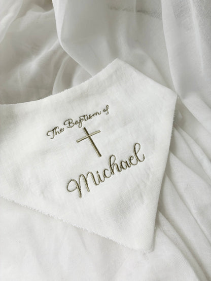 White linen Baptism Christening bib with optional embroidery