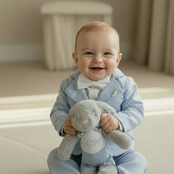 Baby and toddler boys pale blue chambray and linen full suit