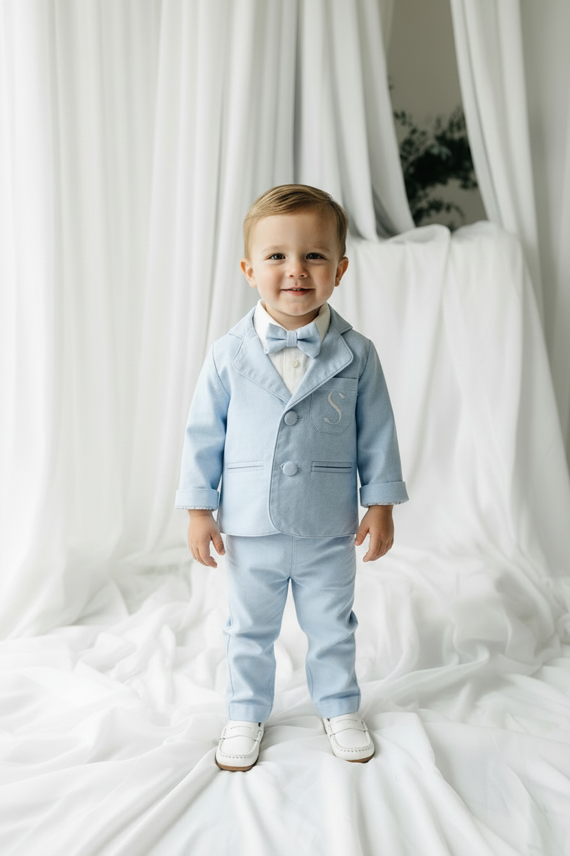 Pale Blue Chambray Vest Suit with optional Jacket