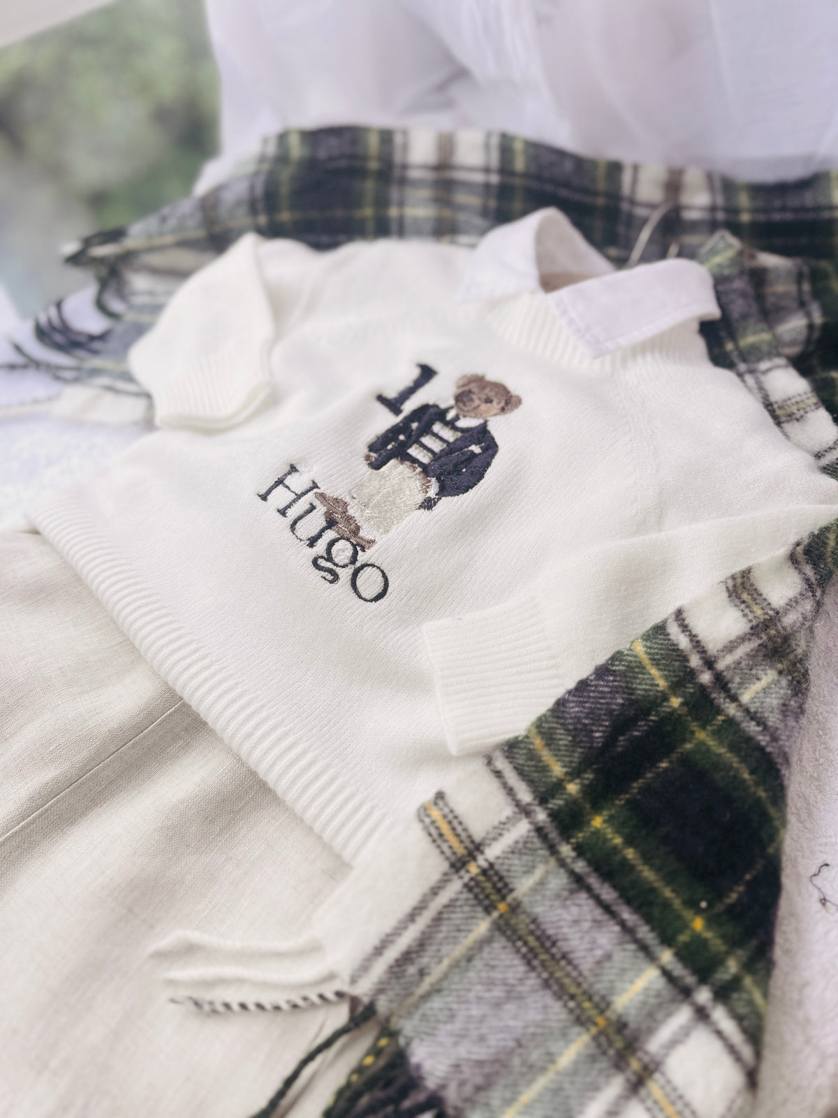 Baby blue cotton sweater with optional embroidery