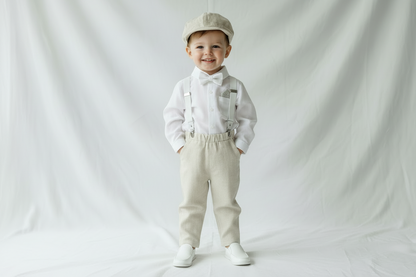 Navy blue and beige formal baptism or wedding suit with accessories and optional personalisation