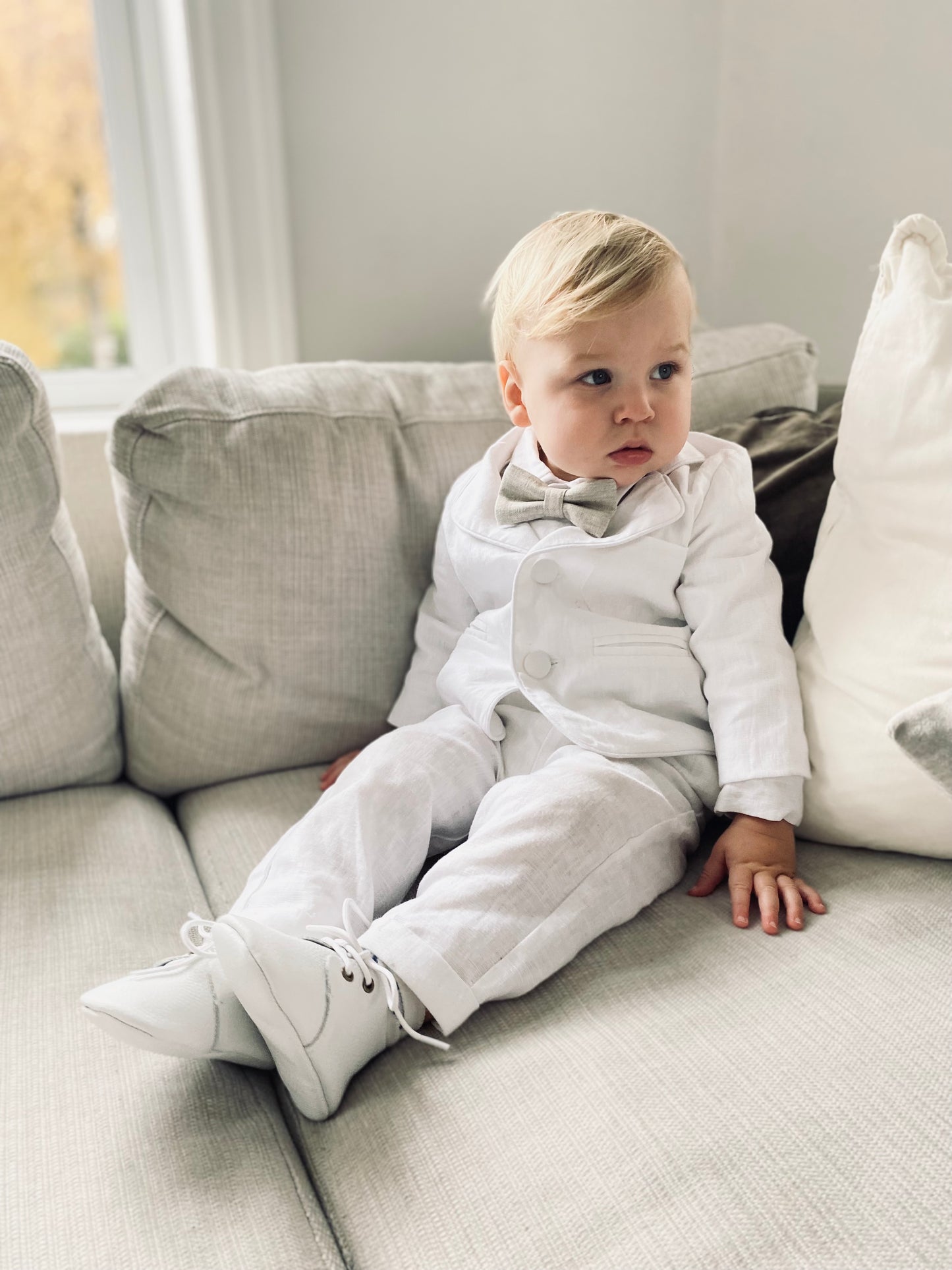 Baby and Toddler Boys white pure linen pants