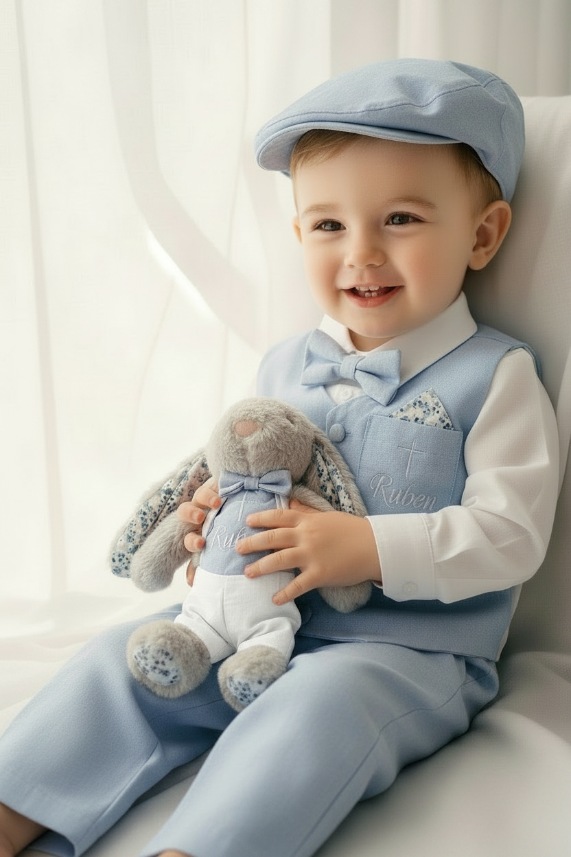 Pale Blue Chambray Vest Suit with optional Jacket