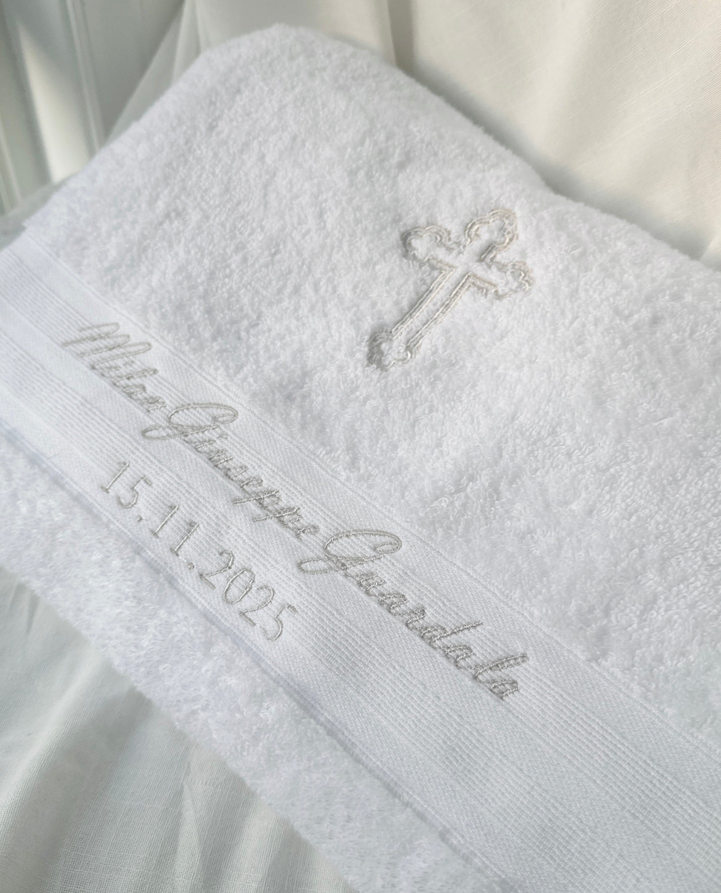 Embroidered Baptism and Christening bath towel