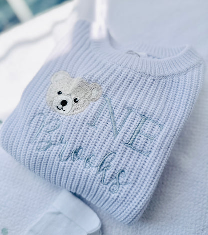 Baby first birthday whale teddy safari balloon sweater jumper with embroidery of your choice
