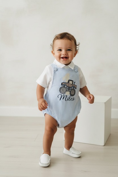 Boys Blue or white Birthday romper overalls Peter Rabbit