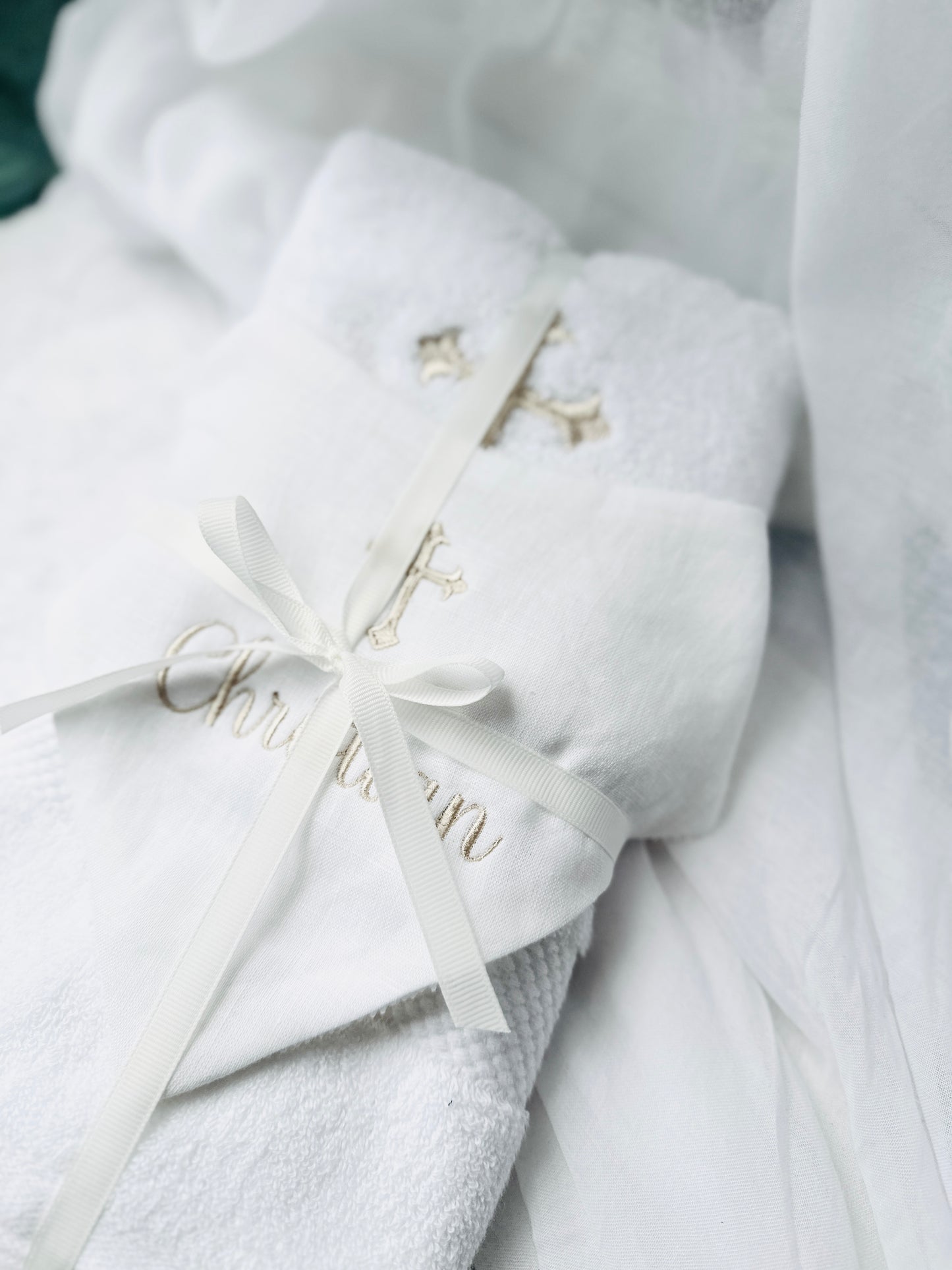 Embroidered Baptism and Christening bath towel