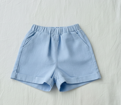 Boys pale baby blue chambray cotton shorts