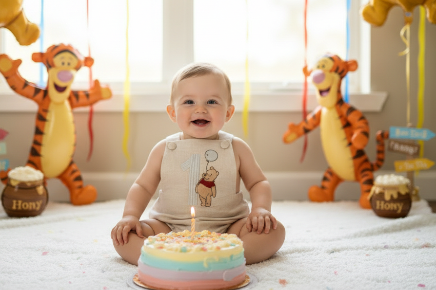 Boys Beige Linen First Birthday romper overalls wild one safari
