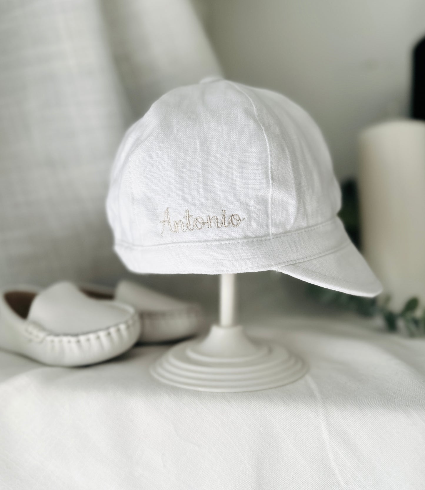 Beige Linen pants and blue vest outfit