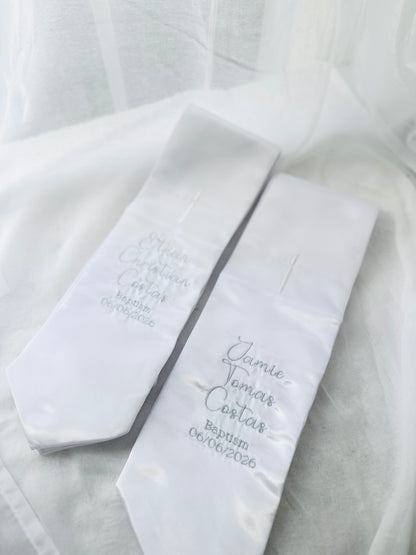 White satin children's sash stole for Baptisms 60in long