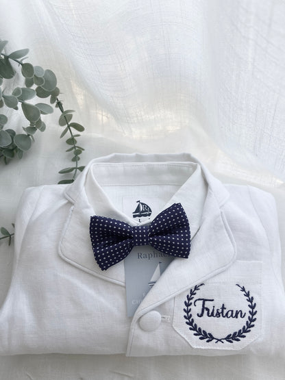 Boys White linen Baptism blazer jacket with optional embroidery