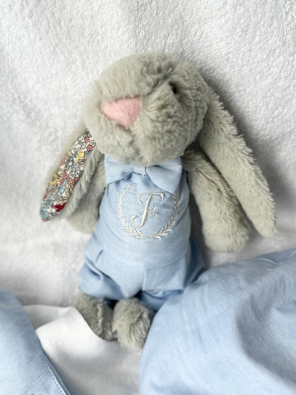 Boys Beige Linen First Birthday embroidered romper overalls