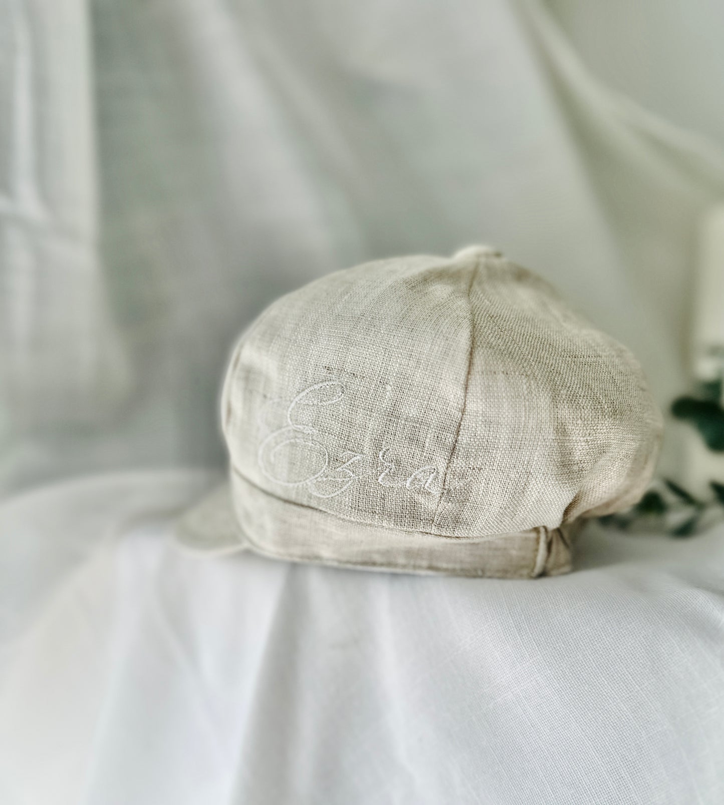 Boys white and beige linen Baptism and Wedding Outfit with vest, shirt, shorts, suspenders and bow tie