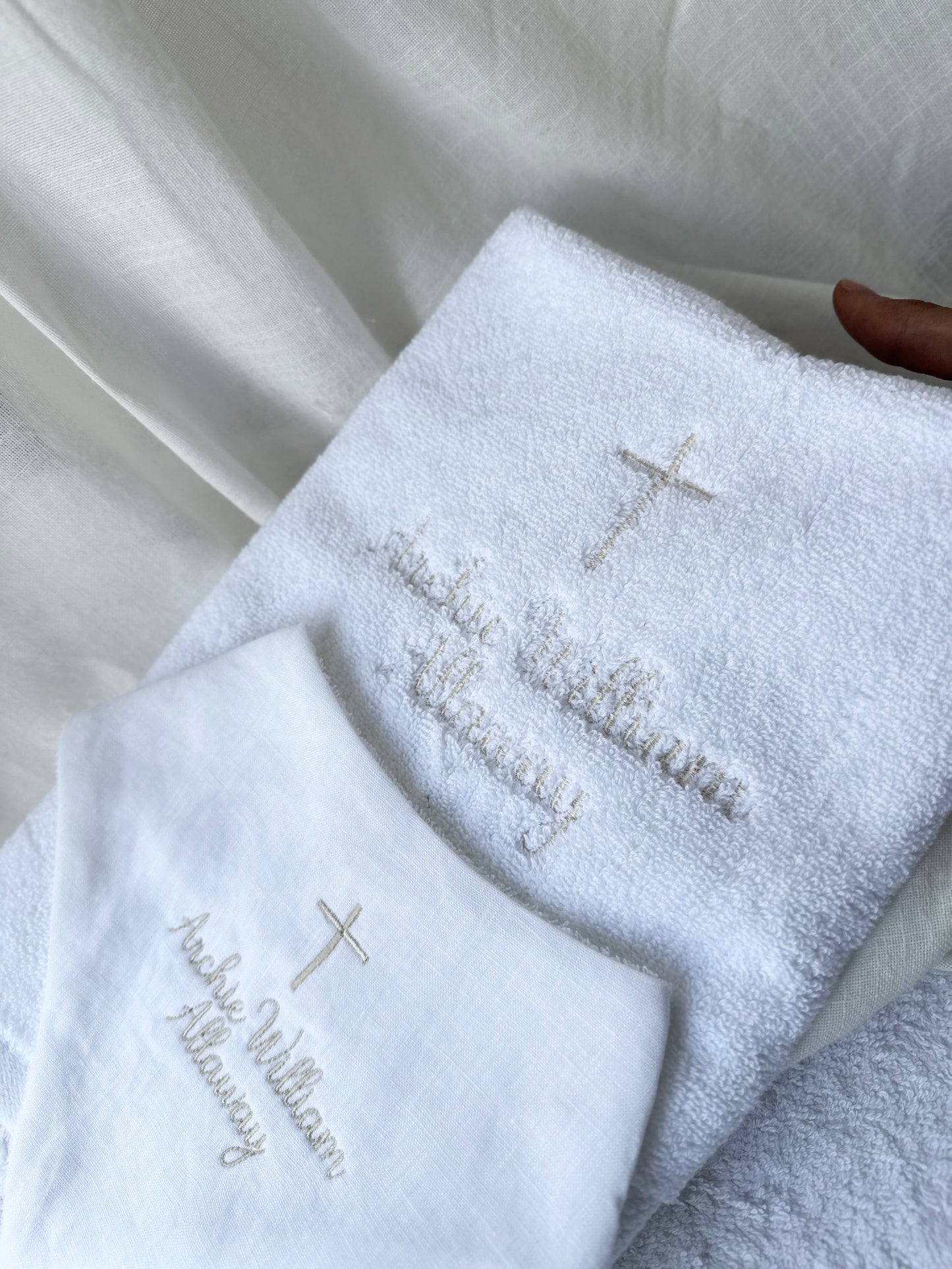 Embroidered Baptism and Christening bath towel