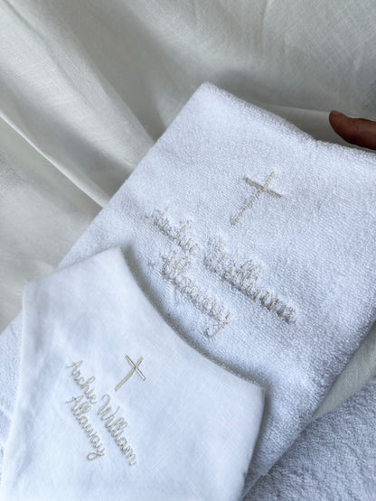 Embroidered Baptism and Christening bath towel